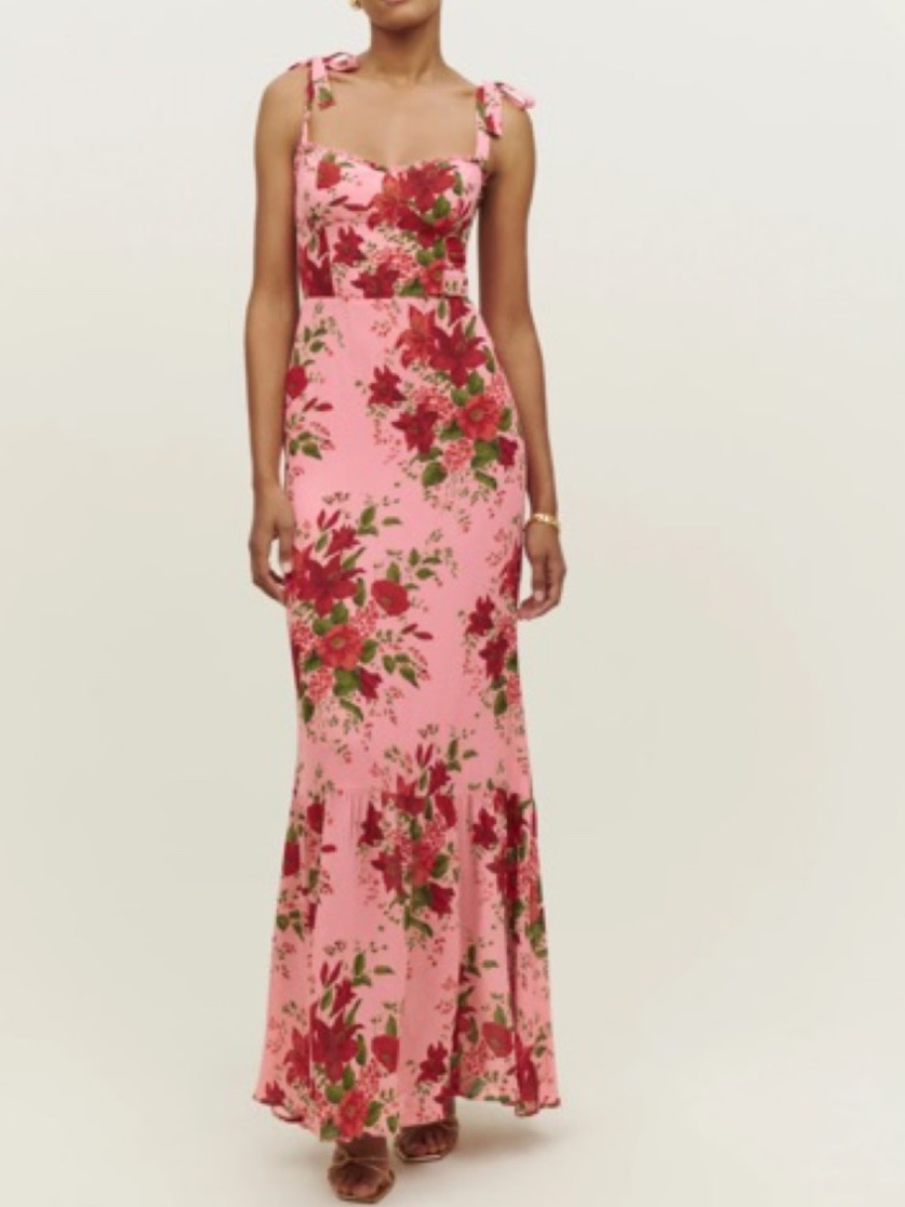Reformation Jasen Pink Floral Ruffle Tie Maxi Dress Valera - with tags - Size 2
